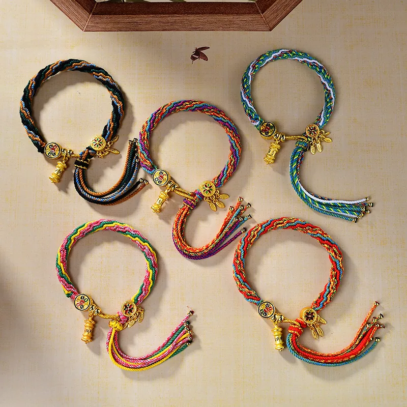 

Handmade Tibetan Buddhist Bracelet Colorful Thread Good Lucky Charm Thick Rope Bracelet & Bangles for Women Men Knots Gifts