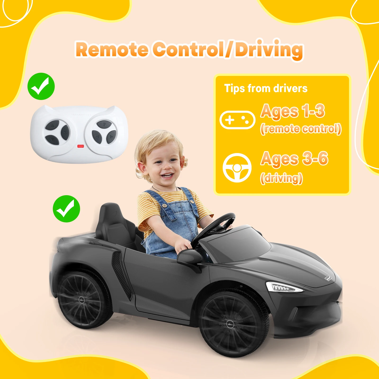 Ride On Car for Kids 12V Licensed Battery Powered Sports Car with Parent Control, Sound System, Led Headlights, Hydraulic Doors