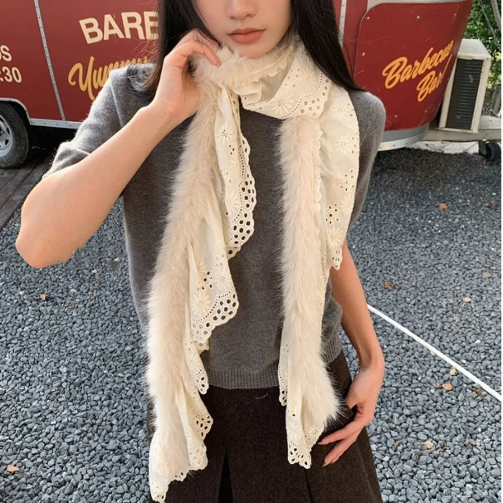 

Милый кружевной шарф Y2k, утепленная теплая шаль, корейский стиль, пикантные зимние шарфы для девочек, шарфы для девочек