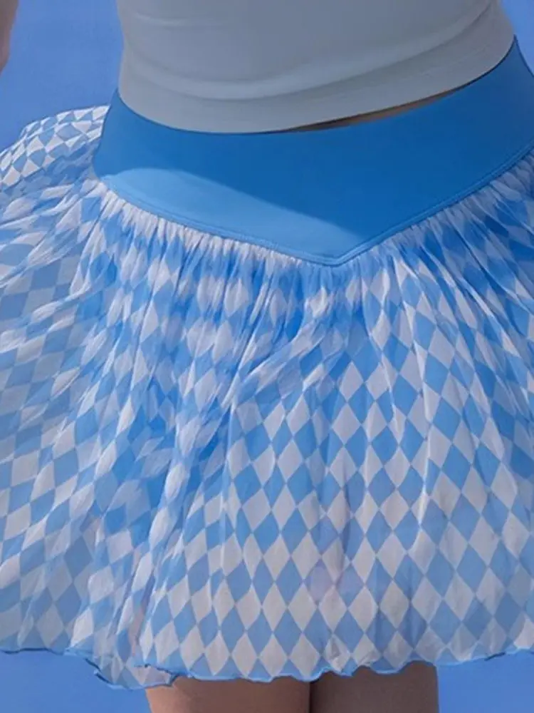 تنورة يوجا وتنس شبكية مثيرة جديدة وعصرية مع سروال داخلي آمن، تنورة قصيرة للياقة البدنية مع شبكة تنفس، ملابس يوجا نسائية لصيف ...