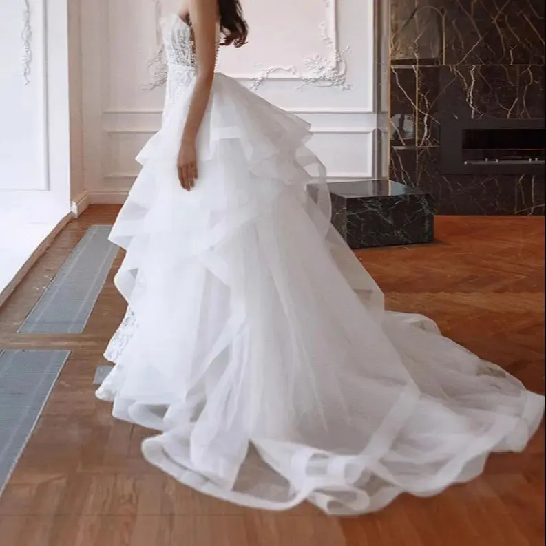 

Элегантная белая тюлевая свадебная юбка с пышными оборками, многослойная, для женщин, увеличенного размера, в пол, с шлейфом, для торжественных случаев, накидка-юбка