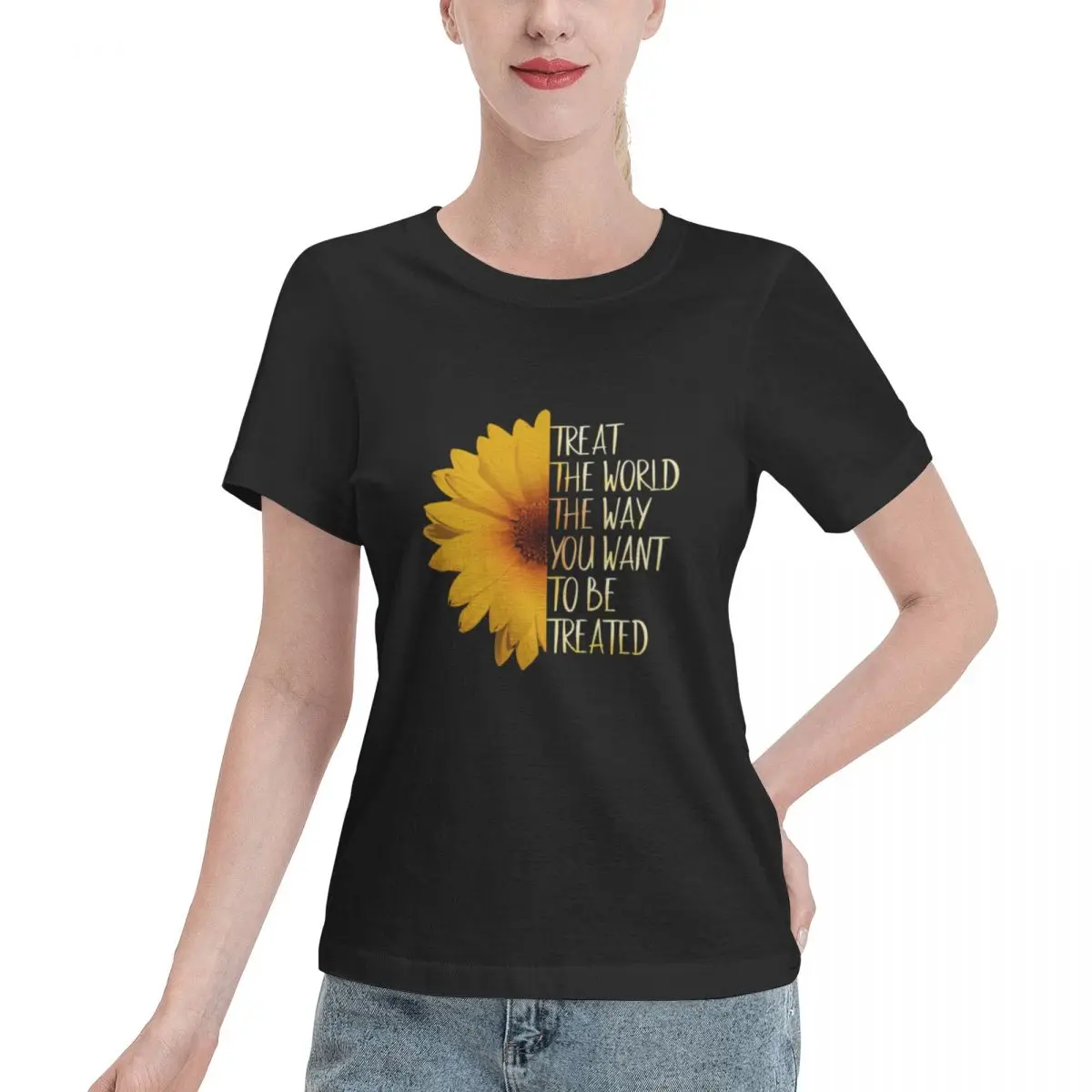 Custom Available Be The Change Save The World! Climate Protection Sunflower Women's T-shirt Autumn Outfit Classic Solid Tee