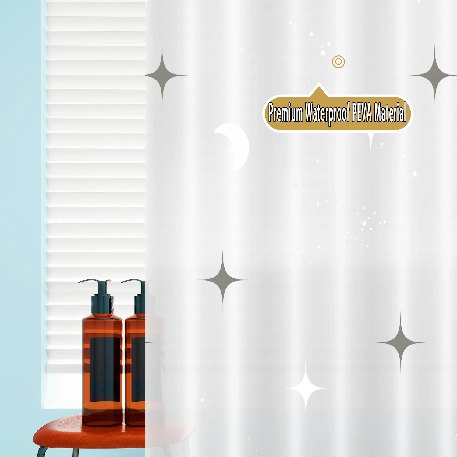1 Stück süßer Stern und Mond Galaxie Kinder Duschvorhang lustige Cartoon wasserdicht PEVA Badezimmer Dekor – Detail 3