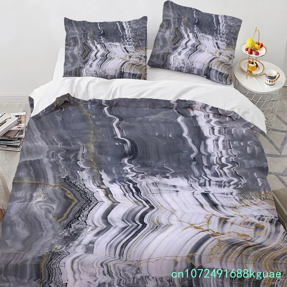 Marble King Queen Duvet Cover Cool Black And White Texture Pattern Bedding Set For Teens Adults 2/3pcs Polyester Quilt Cover
