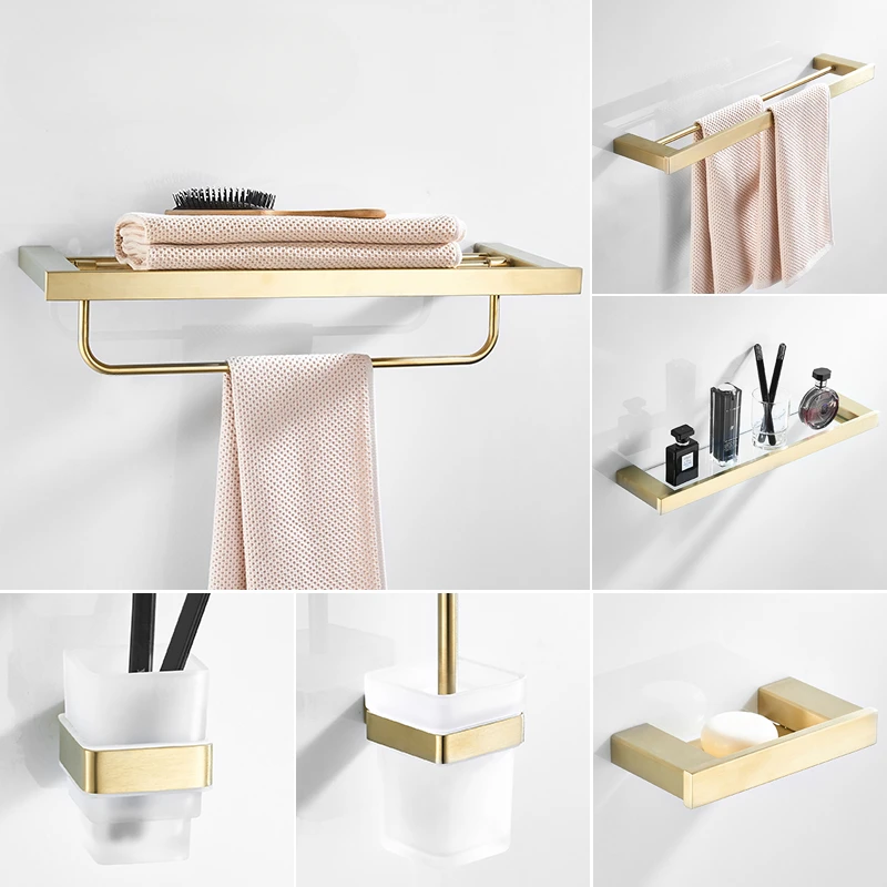 Nordic Gold Towel Rack 304 Stainless Steel Bath Towel Rack Bathroom Shelf Hardware Pendant Set