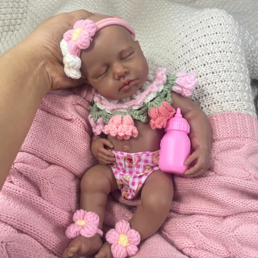 LouLou – Mini bébé Reborn en Silicone solide, peau foncée de 12 pouces, corps lavable pour fille afro-américaine, cadeau d'anniversaire et de noël