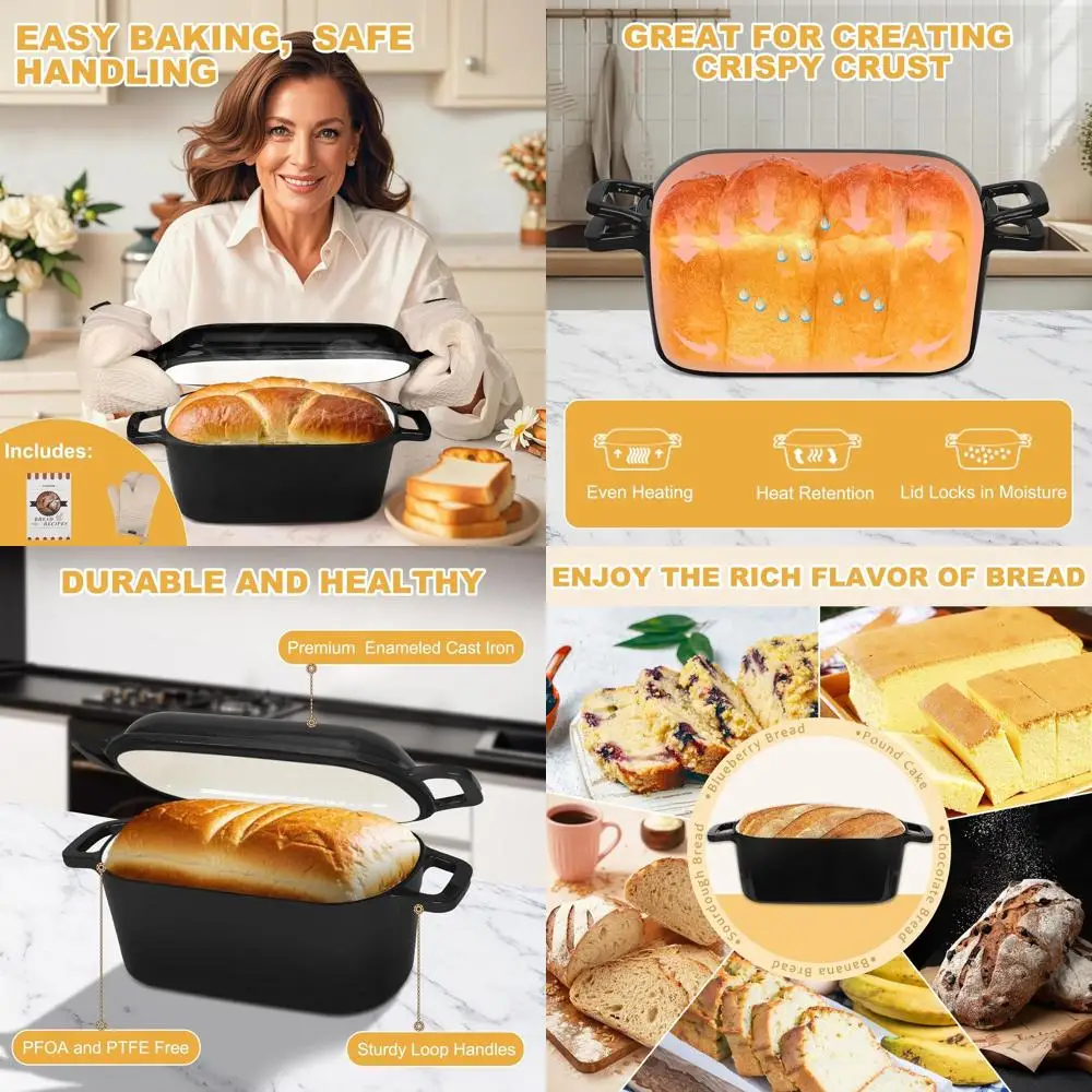 

3.6 Quart Cast Iron Dutch Oven with Lid for Sourdough Bread Baking