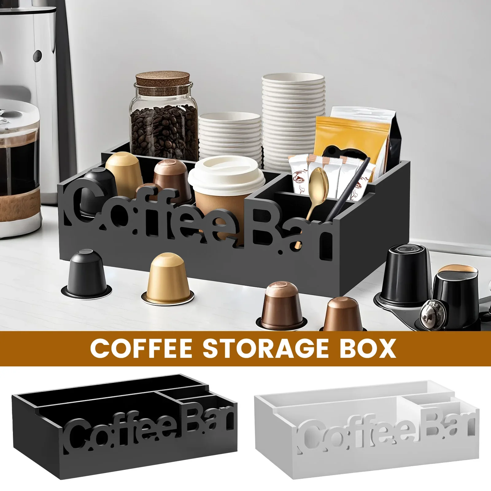 Wood Organizer boxes with 5 Compartments for Coffee bean Sealed jar Cups Condiment Sundries tableware Bar Home kitchen organizer