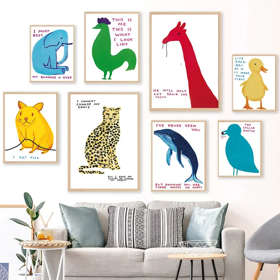 

David Shrigley Leopard Whale Elephant Giraffe Bird Wall Art Print Canvas Painting Nordic Poster Wall Pictures Living Room Decor