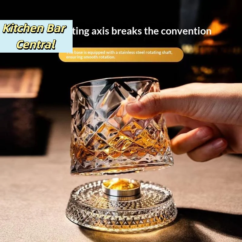 【360 Rotate Degrees Crystal Rum Glass Whiskey Glasses Rotating Whisky Glass With Glass Base For Cocktail Party Drinking】