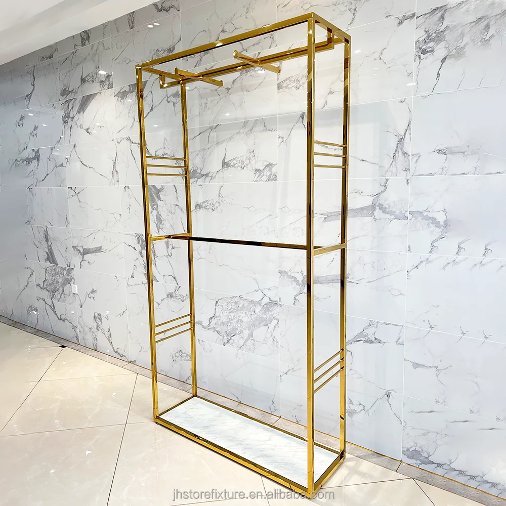 Boutique Store Exhibition Gold Stainless Steel Women Clothing Store Hanger Display Rack Stand