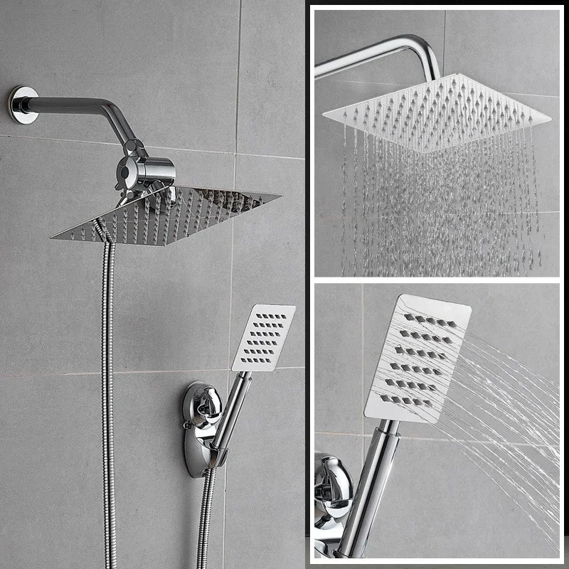 Shower Set Three-function 8-inch Nozzle Square 304 Stainless Steel Rain Shower Pressure Shower Set 5-piece Set