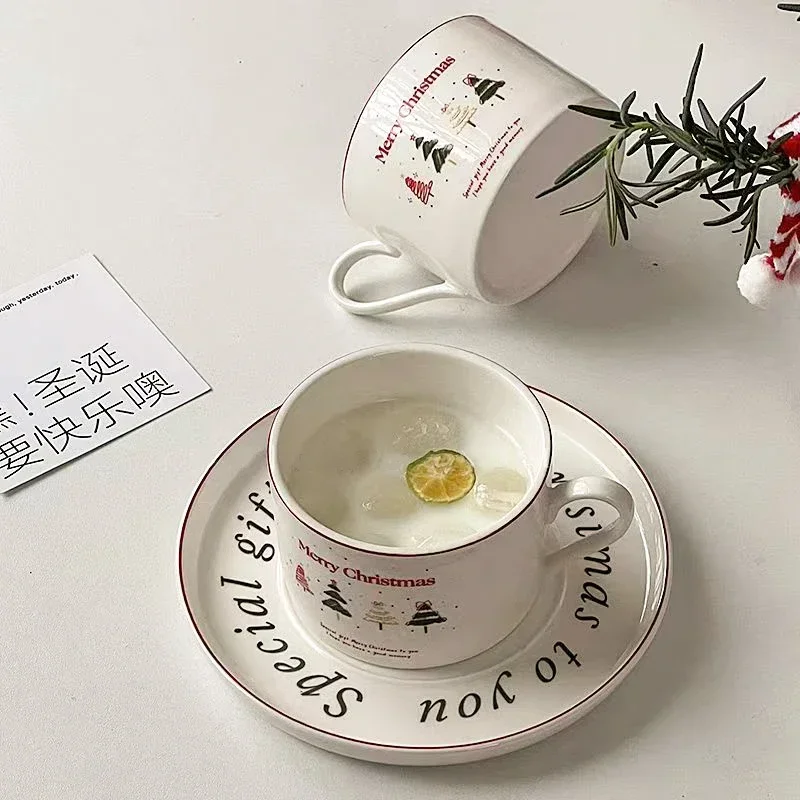 

Korean Ins Christmas Ceramic Tea Cup and Saucer Set Fashion Coffee Mugs Christmas Tree Socialite Cafe Afternoon Tea Tableware