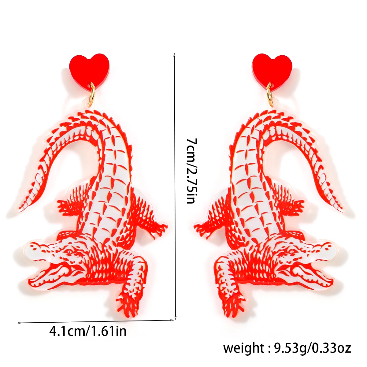 Vivid Adorable Heart Acrylic Crocodile Dangle Earrings for Women Creative Animal Drop Earring Statement