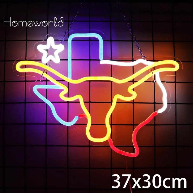 

Longhorn Cow Неоновая вывеска Летучая мышь Неоновая вывеска для игровой комнаты Бар Паб День рождения Украшение стола Спальня Стена Подарок на день рождения
