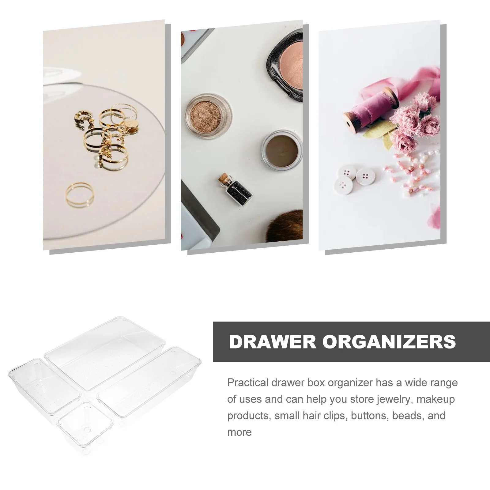 

4Pcs Kitchen Storage Organizer Boxes Transparent Vanity Drawer Organizer Bins for Makeup Jewelry Bathroom Organizers