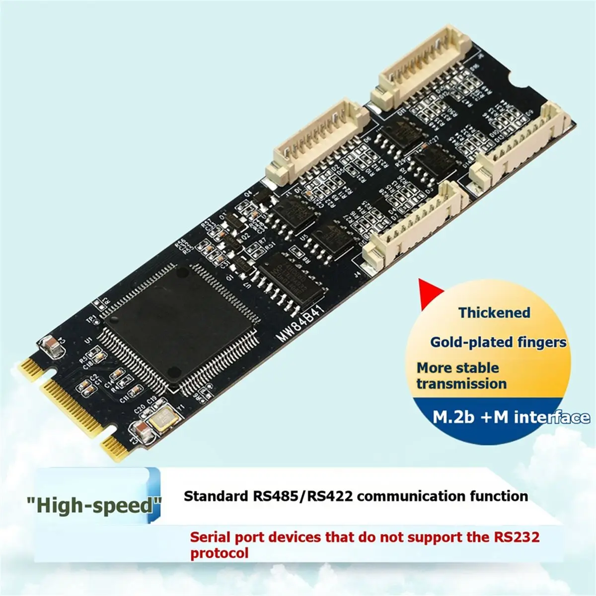 M.2 to B+M PCIe to RS485/422 Serial Card Converter WCH384L for Win10/11 Linux Desktop PC (Not Support RS232)