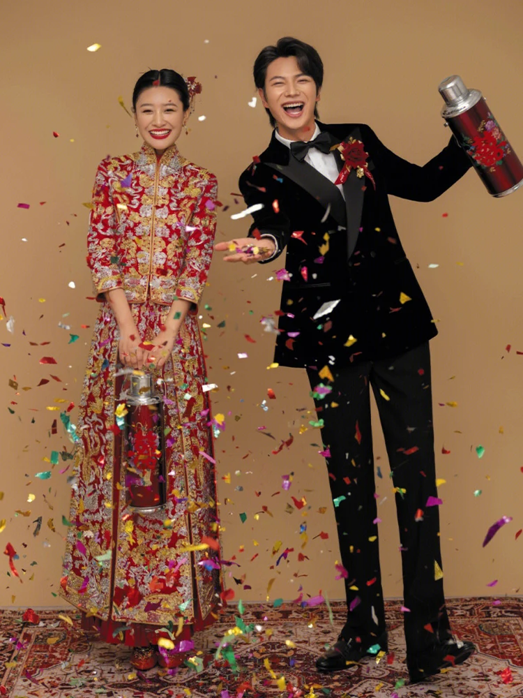 

Платье Slim Fit с изображением дракона и феникса, традиционное китайское свадебное платье, элегантный утягивающий костюм в старинном стиле, новый свадебный наряд для невесты.