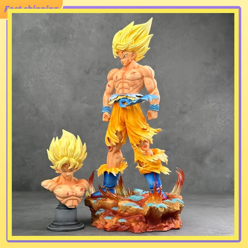35 centimetri Dragon Ball Unlimited Primo Super Songoku Doppia Testa Intaglio Super Saiyan Anime Modello Fatto A Mano Statua Ornamento Giocattolo Regalo