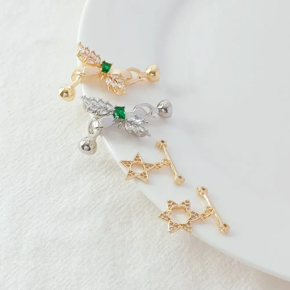 

14K Gold-plated Zirconium Wheat Ear Bow Double-head Link Buckle Pearl Buckle Hexagonal Star Five-pointed Star OT Buckle