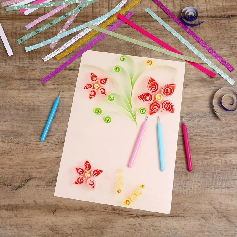 Geniet van Nieuwe 4Pc Quilling Kit Quilling Tool Voor Papieren Bloemen Ambachten Kleurrijke Papieren Strip Quilling Naald Pen DIY Kaartmaken papier