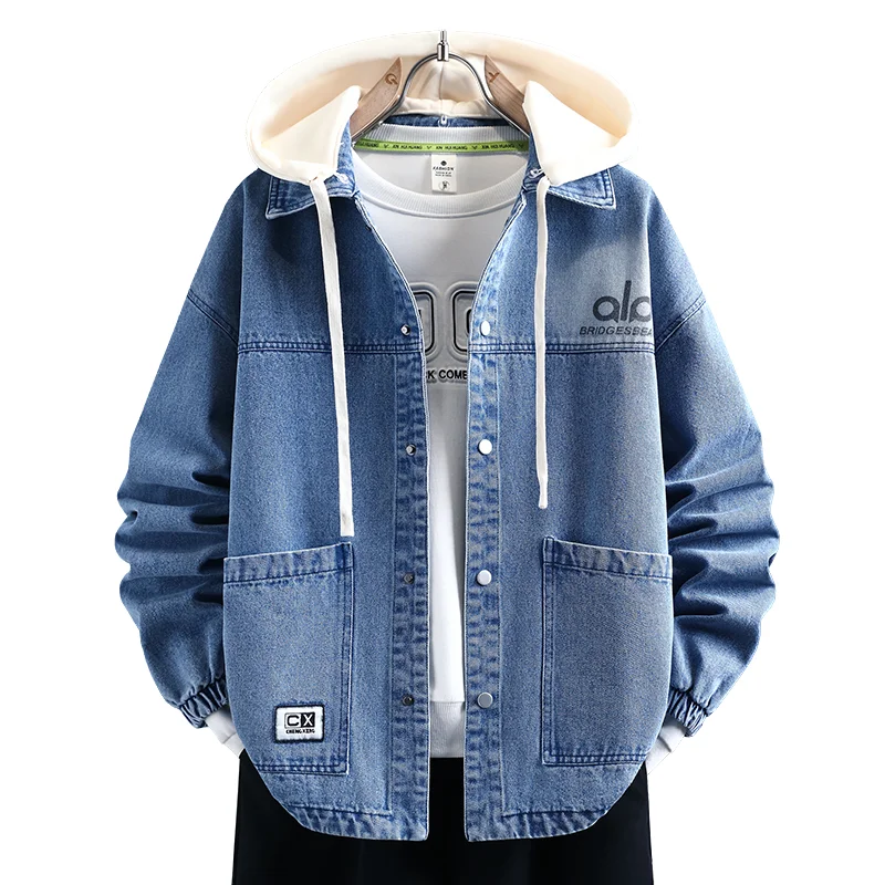 

Мужская модная джинсовая куртка: новинка весна-осень, из смесового хлопка, со съемным капюшоном, повседневная, минималистичная, универсальная, для джинсовой одежды