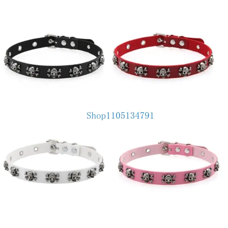 

98km Punk Rock Skull Choker Necklace Black PU Leather Collar For Music Festival Outfits