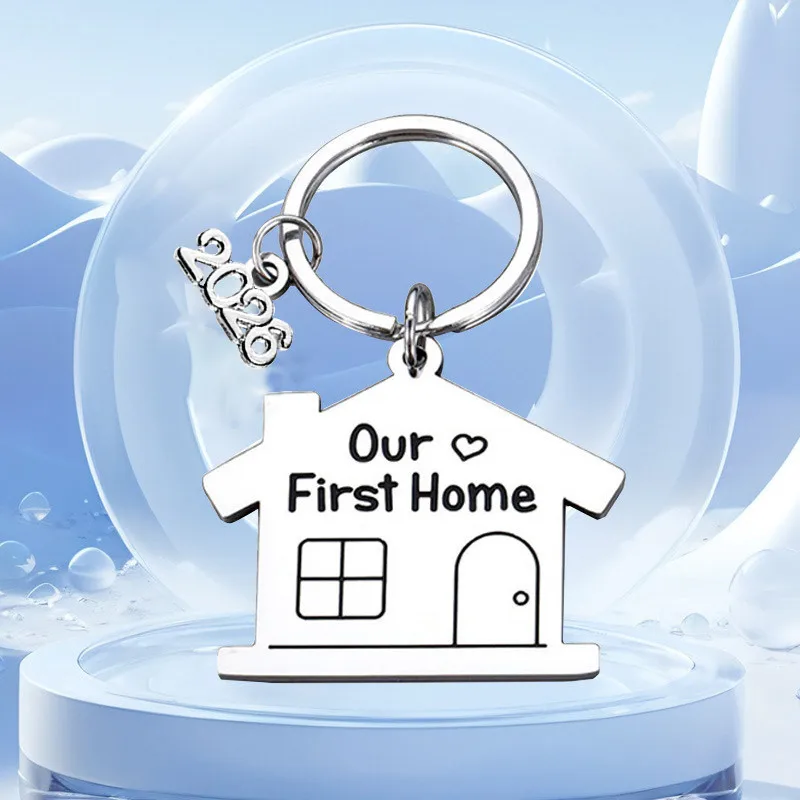 Shuangshuo Creative Fashion House Family Key Ring Our First Home Keychain Stainless Steel Fashion Jewelry for Thanksgiving Gift