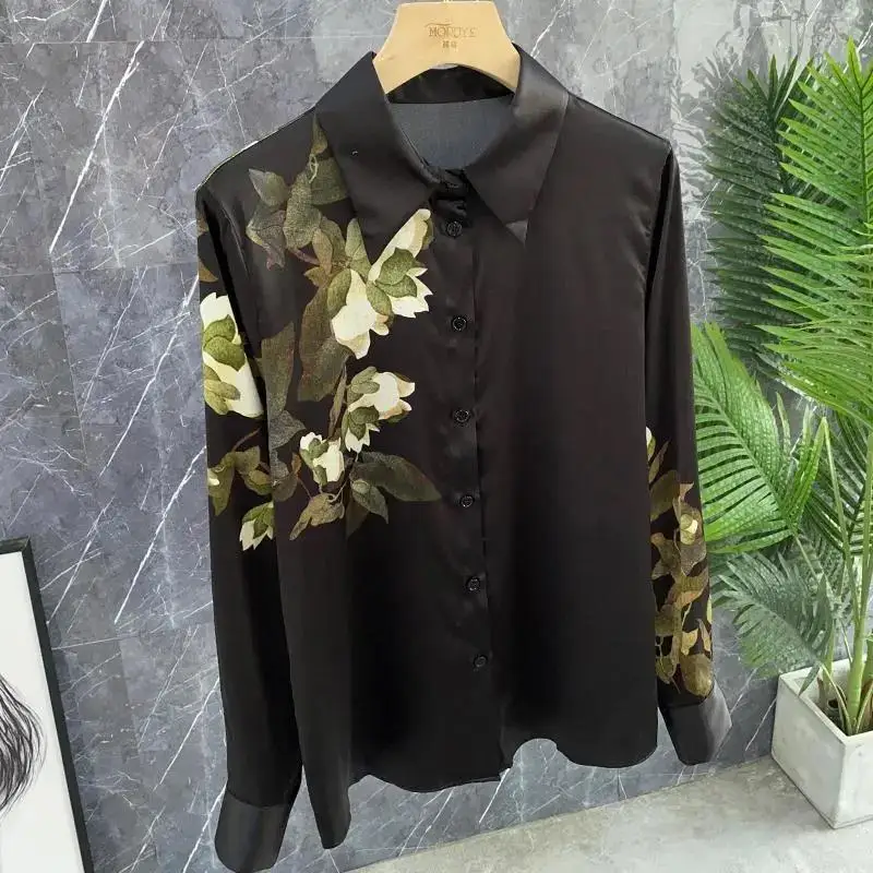 Spring Autumn Vintage Floral Printed Blouse Women\'s Clothing Commute Single-breasted Chinese Style Fashion Asymmetrical Shirt