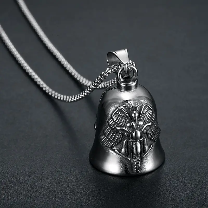 Archangel Biker Bell Pendant Motorcycle Bell Necklace Men's Riding Exorcist Amulet Rock Party Jewelry Gift