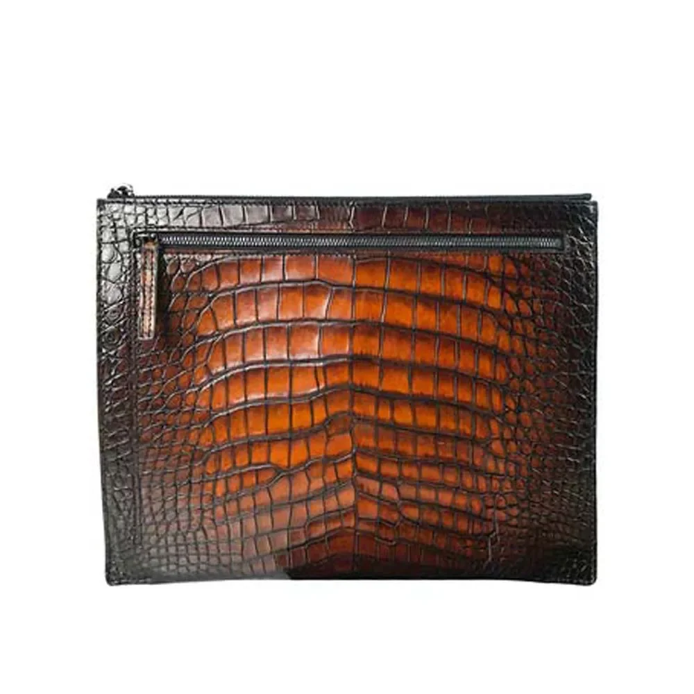 yongliang New crocodile leather Male wallet men envelope bag  manual  Brush color  Thin section fashion zipper men bag