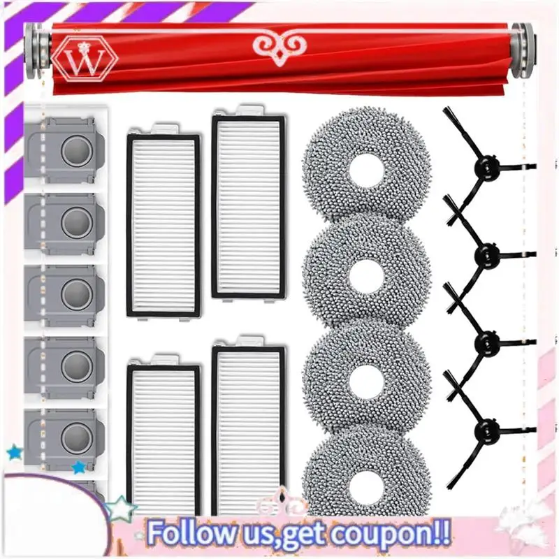 

A50F-Accessories Kit For Roborock Qrevo S/Qrevo Pro,Robot Vacuum Cleaner Replacement Parts