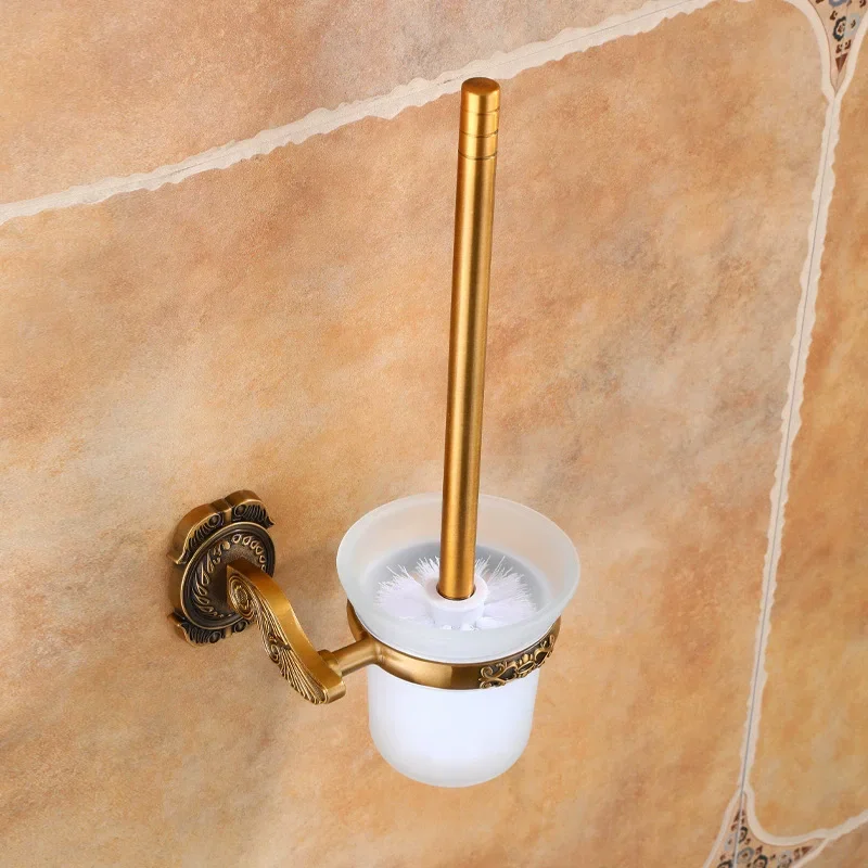 

Tuqiu антикварный держатель для туалетной щетки с щеткой, алюминиевый резной набор держателей для щетки для чистки унитаза в ванной комнате