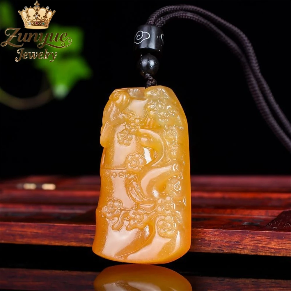 

Yellow Dragon Jade Cherry Blossom Jade Pendant Luxury Quality Jewelry Young Gift Fashion Fine Jewelry Exquisite Charms Elegant