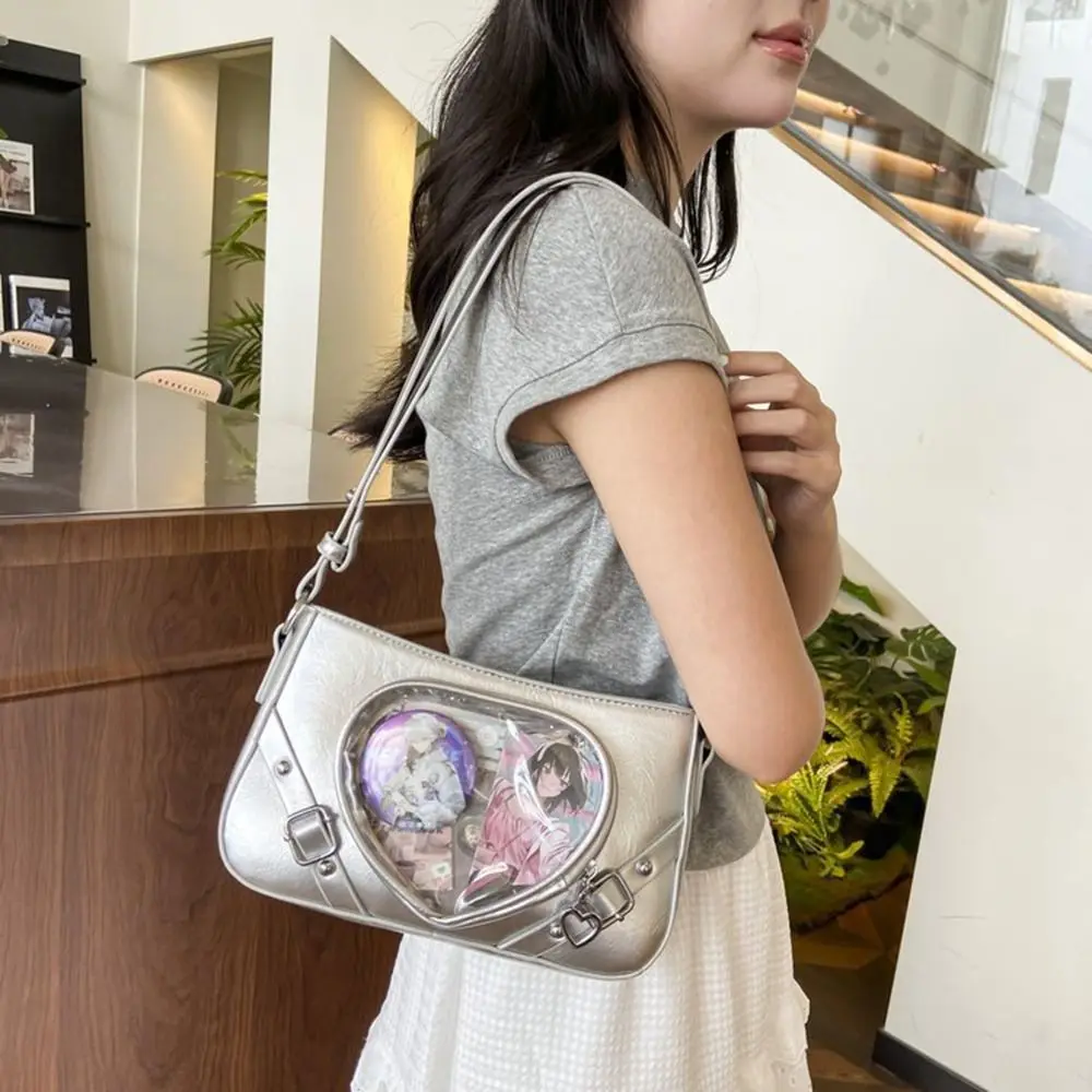 

Funny Y2K Transparent Heart Itabag JK Zipper Kawaii Shoulder Bag Backpacks Idol Merchandise Storage Silver Crossbody Bag Outdoor