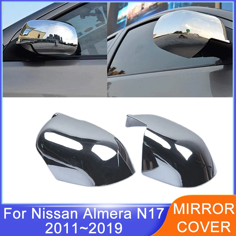 

For Nissan Versa Almera Sunny N17 2011~2019 Rear View Mirror Exterior Cover Trim Door Side Rearview Chrome ABS Carbon Accessorie