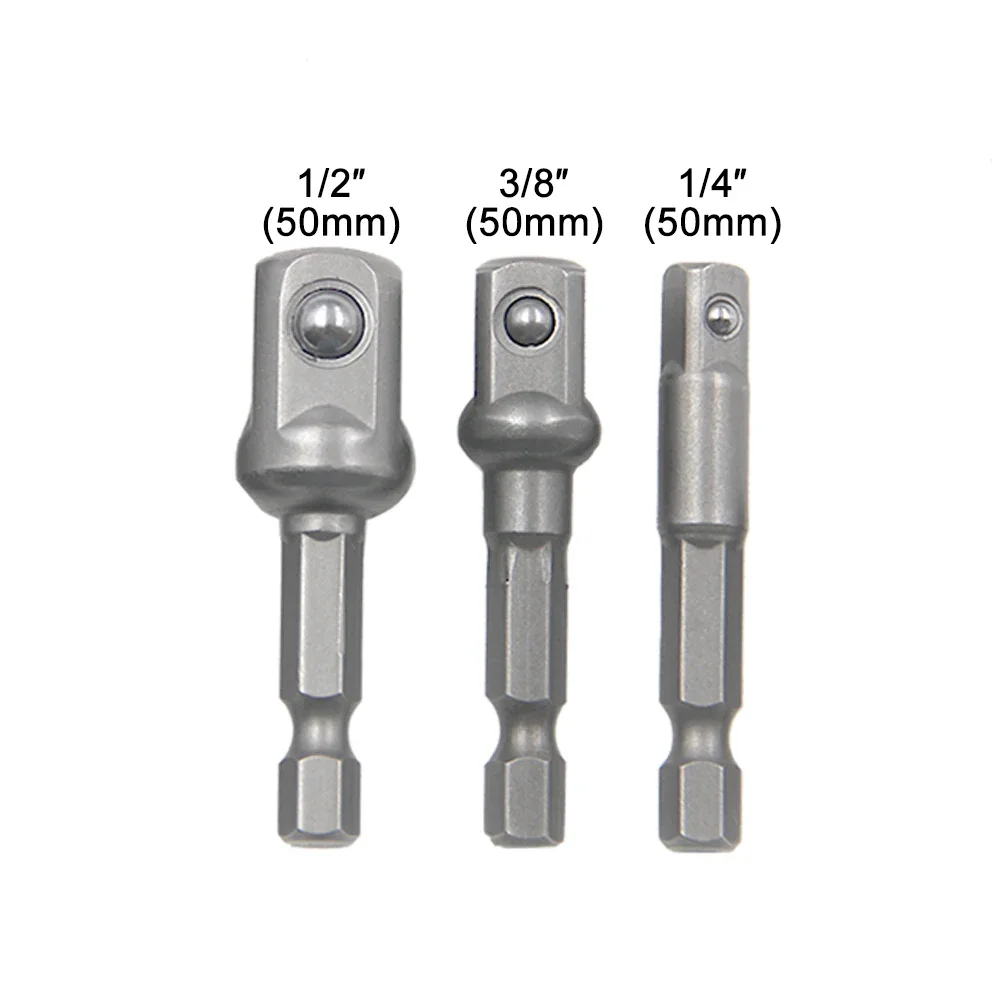 3PC natural hexagonal handle extension rod 50mm adapter 1/2 screwdriver 3/8 square head 1/4 socket power tool accessories