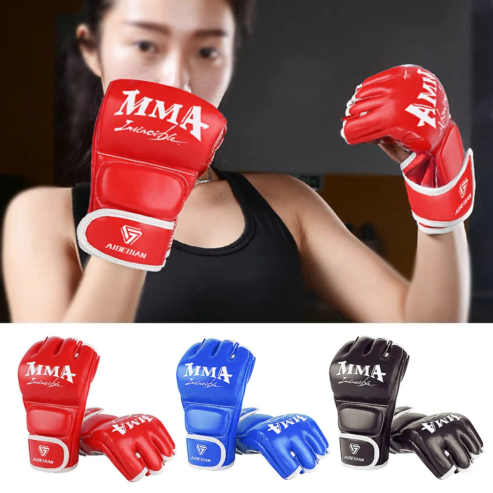 Half Finger Kickboxing Protective Gloves Wearable PU Mitts Hand Protector Tear Resistant Breathable Durable for Sports Supplies