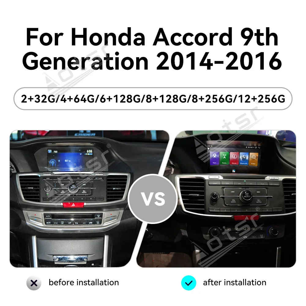 Android 14 CarPlay Car Radio For Honda Accord 9 2013 2014 2015 2016 2017 Multimedia Navigation GPS Stereo Video 360 Camera Auto