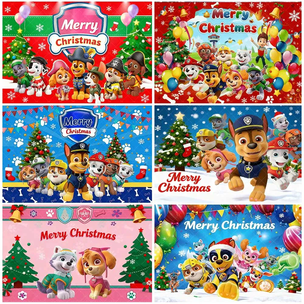 

New Paw Patrol Christmas Child Birthday Party Decoration Cute Puppy Dog Backdrop Photography Background Baby Shower Supplies