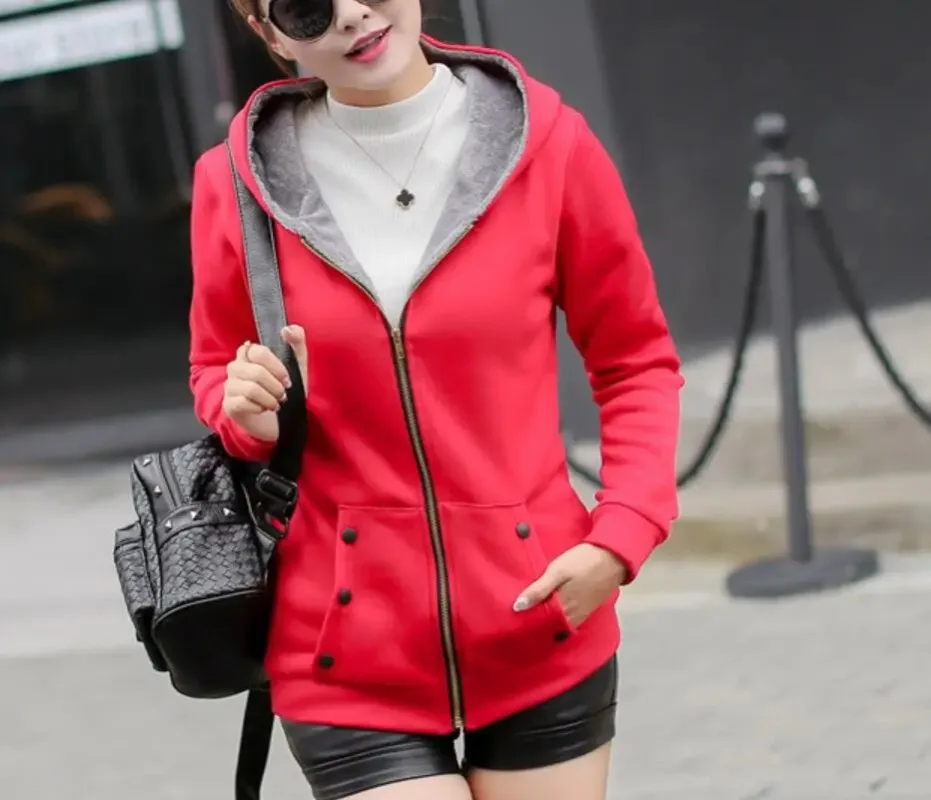 Women Hoodies Sweatshirt Female Casual Coat Large Size Ladies Velvet Thickening Hooded Zipper Jacket Female Youth Outerwear 2024