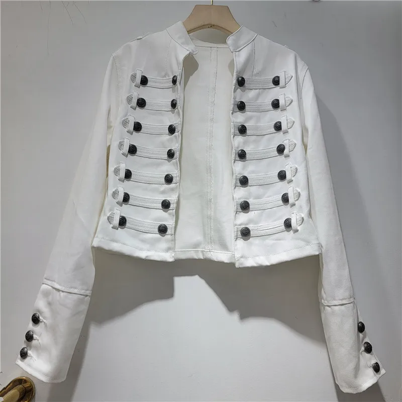 Autumn New Women Short Denim Cardigan Jacket Fashion Multi-Breasted Button Stand Collar Long Sleeve Jeans Jacket Coat Streetwear