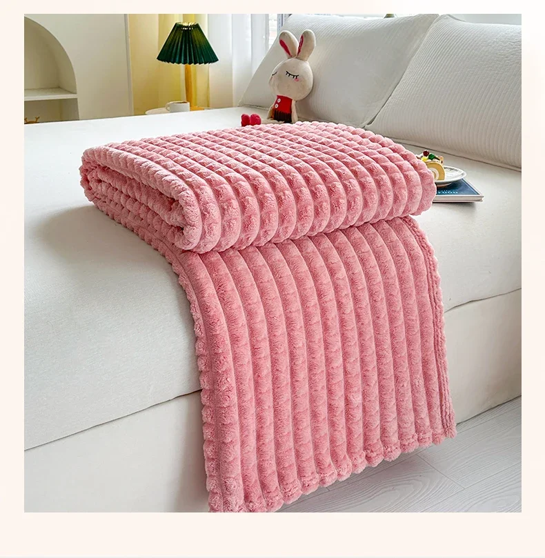 New Simple 3D Plaid Blanket Autumn Winter Soft Warm Multi-functional Sofa Blankets Cozy Durable Artificial Rabbit Plush Blanket