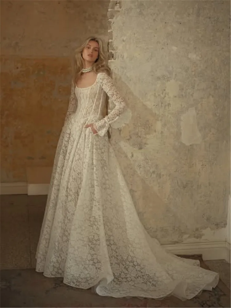 

Vestidos De Novia Princesa Lace Wedding Dress Long Sleeve Vintage Corset Vestido Noiva Casamento Igreja Bespoke Boda Brautkleid