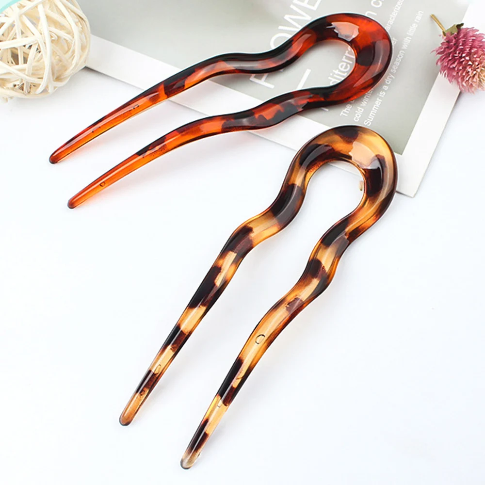 Eenvoudige Effen Kleur U Vorm Fixatie Haarclips Acryl Elegante Vrouwen Haarvork Stick Chinese Stijl Haarspeld Bun Haaraccessoires