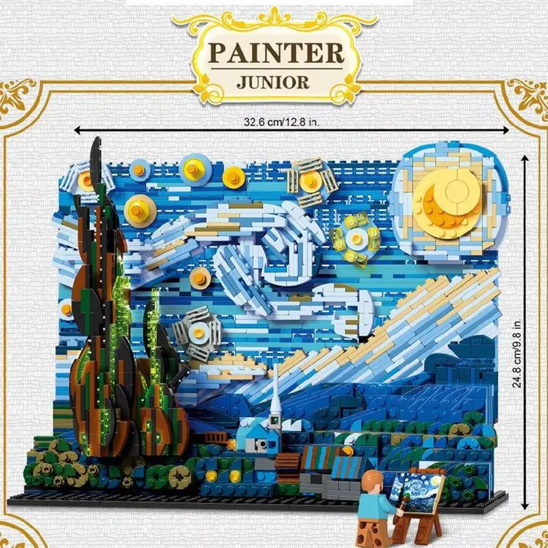 MOC Building Blocks Van Gogh Starry Sky World Famous Painting Small Particles Children's Educational Assembling 3D Model Toys