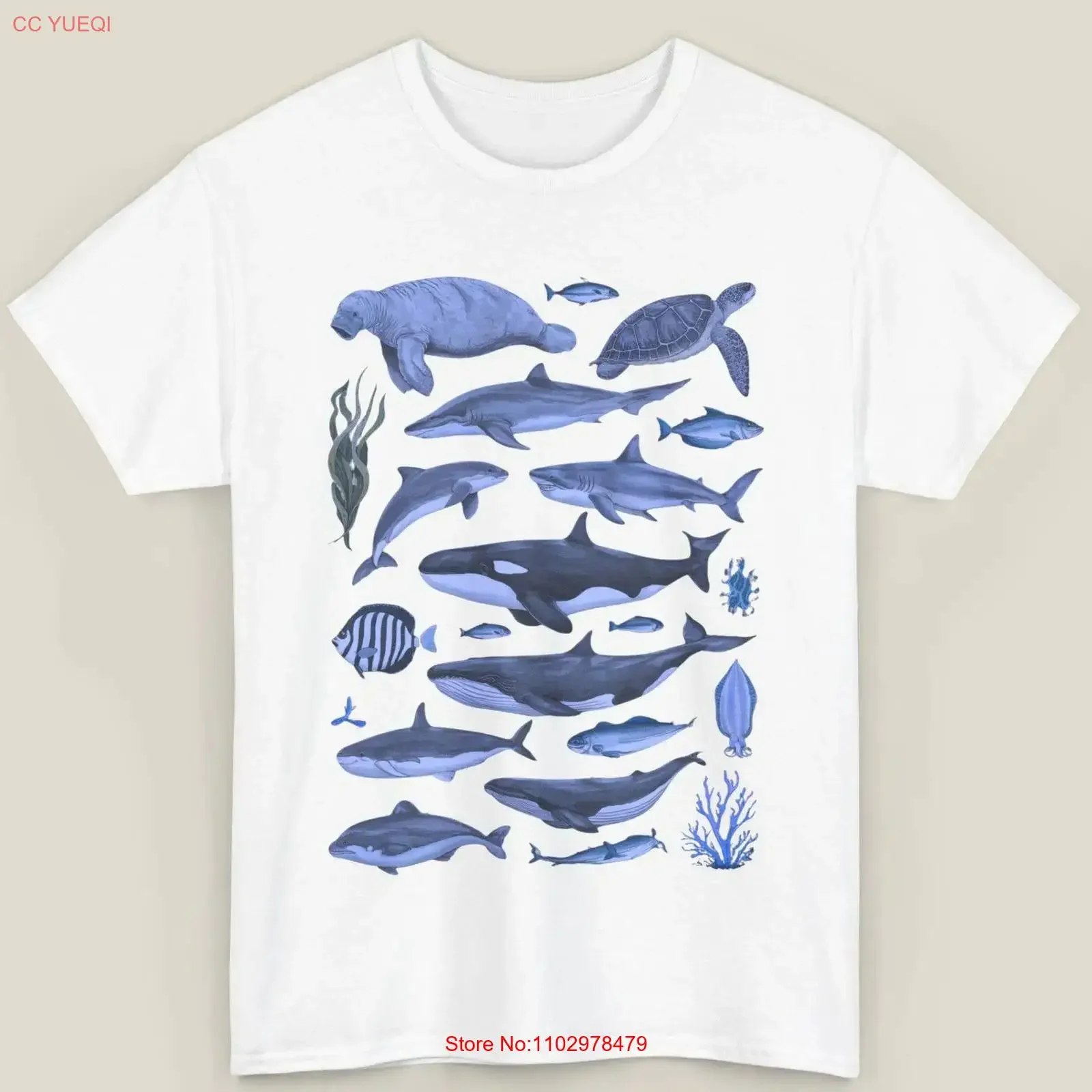T-shirt vintage années 90 avec motifs d'animaux marins, style rétro, nature océanique, vie marine, effet délavé, pour un usage quotidien, mode polyvalente