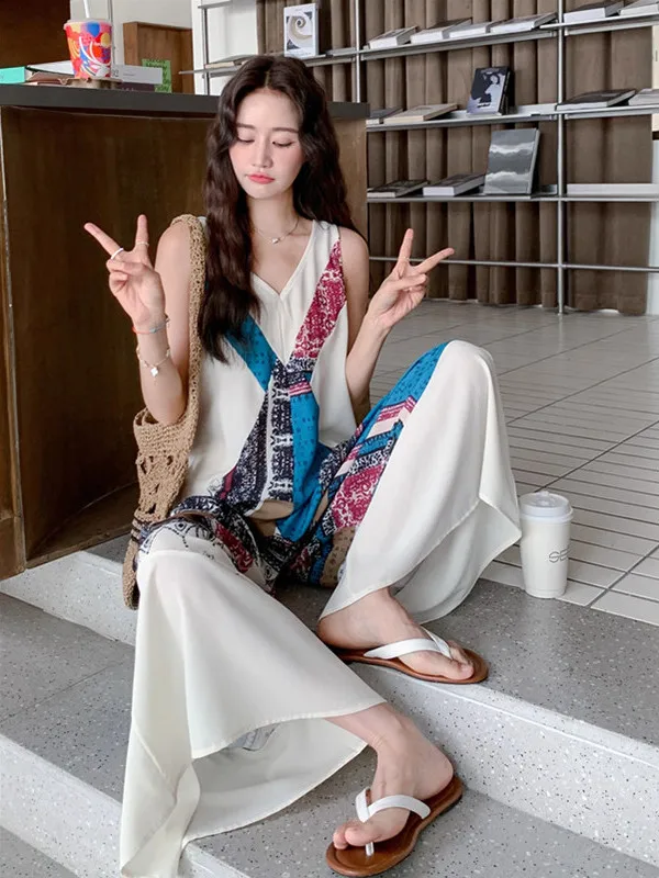 n Print Svel Rer dames zomer nieuwe faion casual wijde pijpen broek trendy hoge taille rits polyester