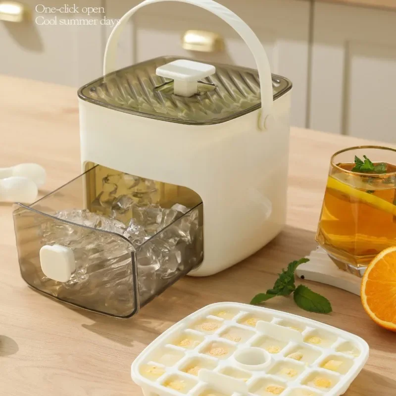 48-Gitter-Eiswürfel-Eimer-Tablett, wiederverwendbar, Kühlschrank, Eismaschine, Form, One-Touch, leicht zu lösende, selbstgemachte Eis-Aufbewahrungsbox für Getränke