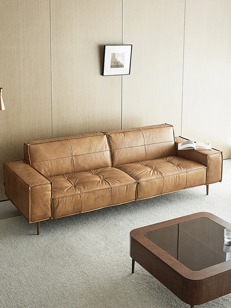 Genuine leather sofa, small household living room designer furniture, modern and minimalist leather sofa